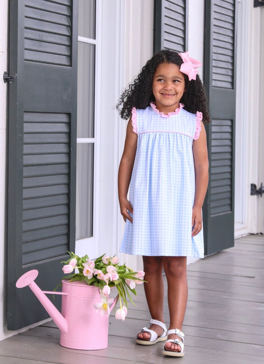 Meredith Dress-Light Blue Gingham/Light Pink