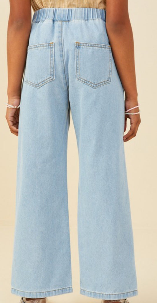 Drawstring Denim Cropped Pants