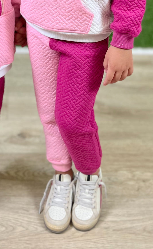 Pink & Cranberry Quilted Trellis Color Block Joggers