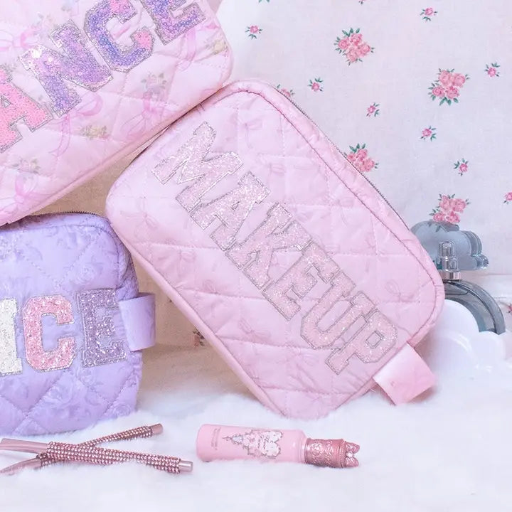 Makeup Bow Printed Quilted Pouch