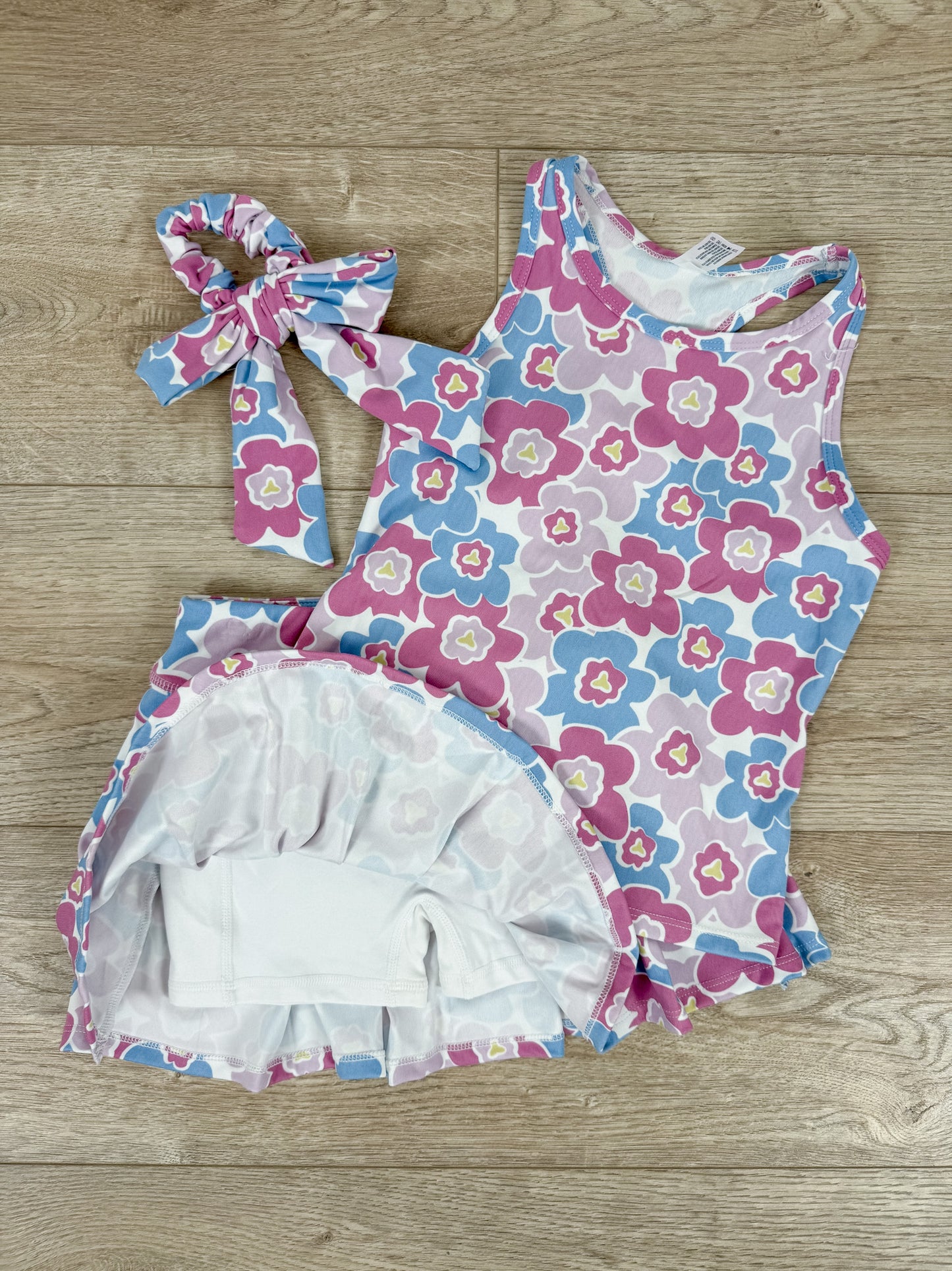 Floral Pink 3 Piece Set tank, scrunchie, skort