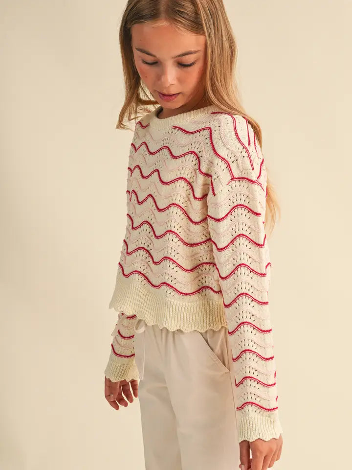 Beige/Berry Wavy Knit Sweater