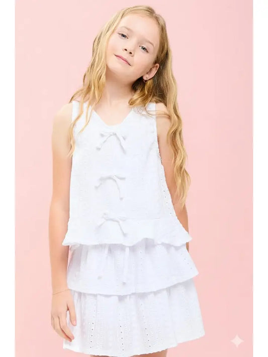 White Embroidered Eyelet Ruffled Vest