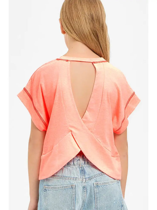 Neon Coral Cutout Back Tee