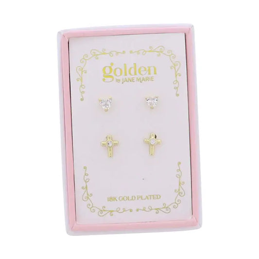 18K Heart and Gold Cross