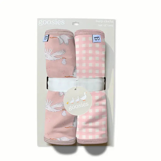 Pink Stork/Gingham Burp Cloth Set