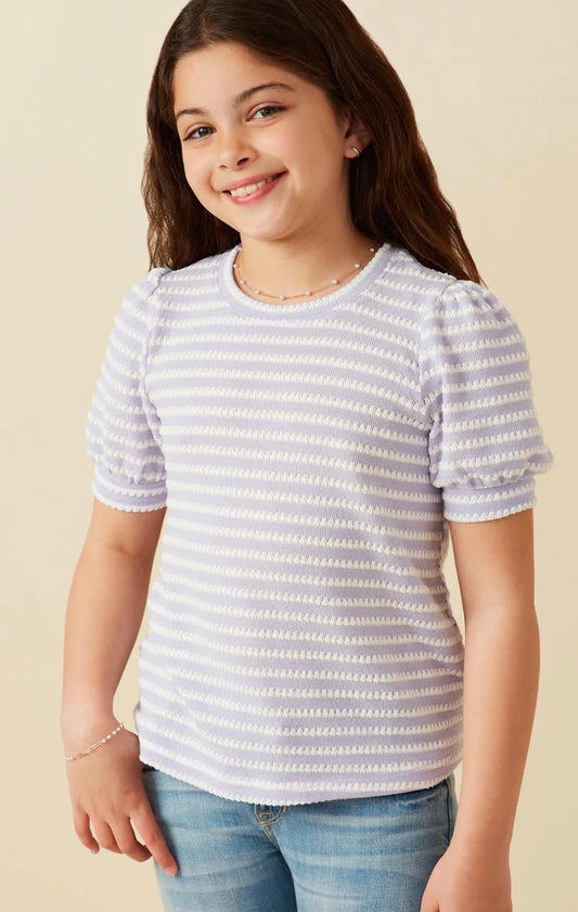 Lavender Textured Stripe Puff Sleeve Top