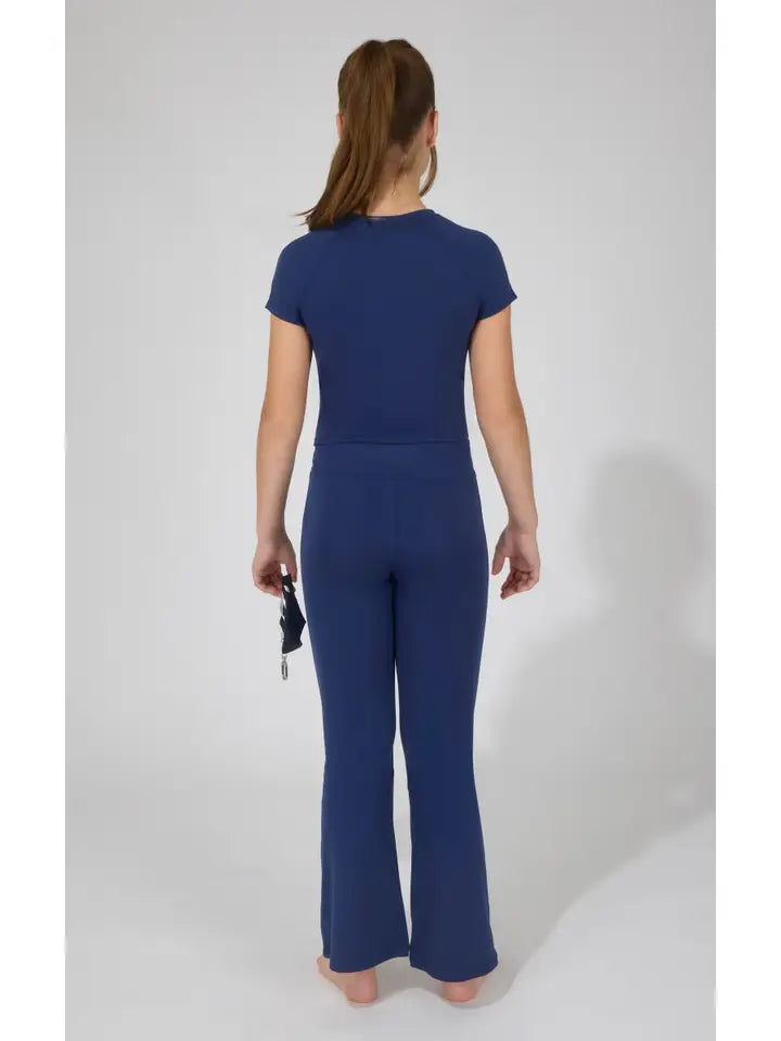 Naval Blue Contrast Piping Top and Flare Set