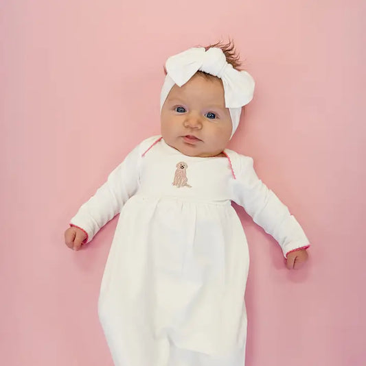 Doodle Puppy Embroidered Gown(NB)