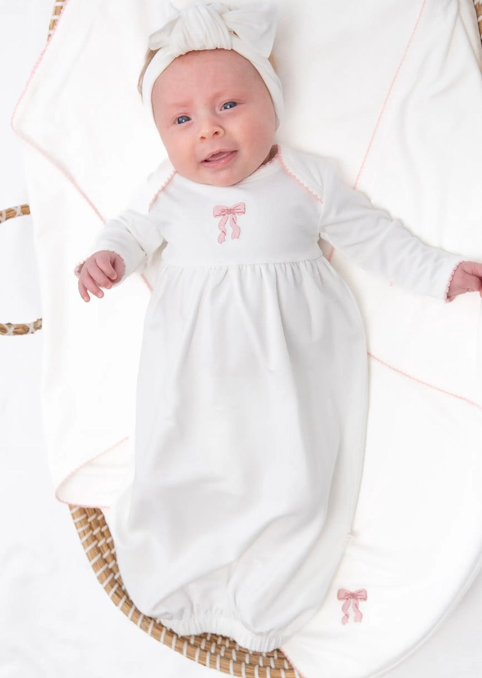 Pip Embroidered Gown-Bow NB