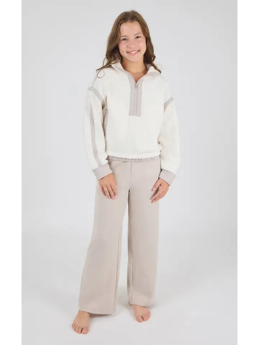 Sherpa Half Zip and Flare Pant Set, Sugar Swizzle