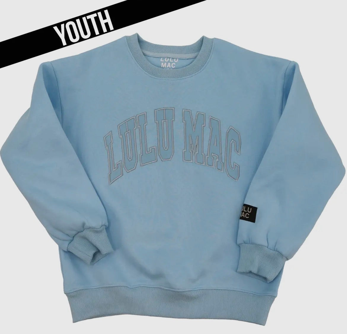 Lulu Mac Monogram Pullover YOUTH, Lt Blue