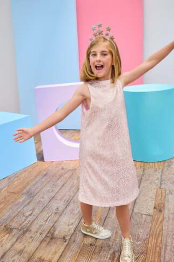 Pink Crinkle Stars Swing Dress