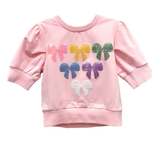 Bow Sequin Puff Sleeve Top
