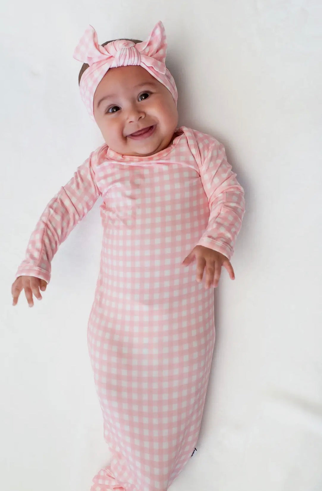Pink Gingham Knotted Infant Gown(0-3 Month)