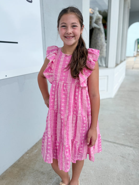 Pink Embroidered Ruffle Dress