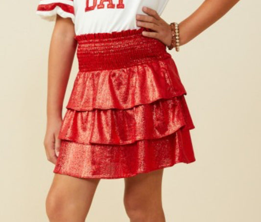 Red Tiered Metallic Skirt