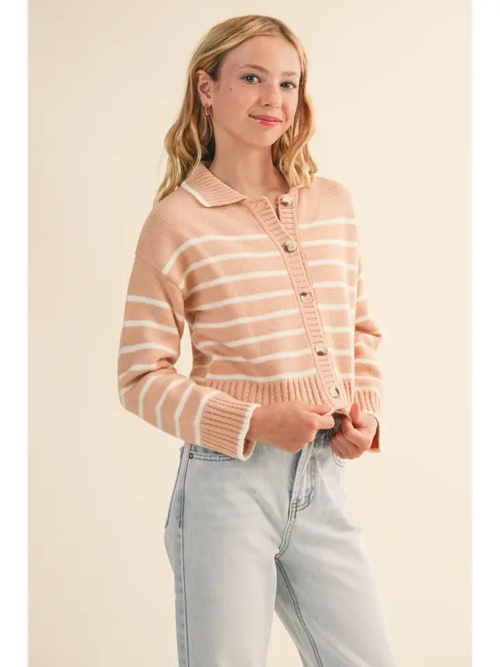 Button Up Striped Cardigan
