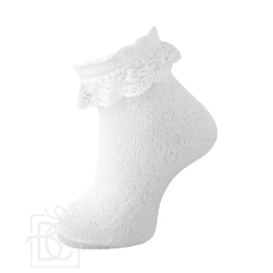 Yarn Socks With Lace-White