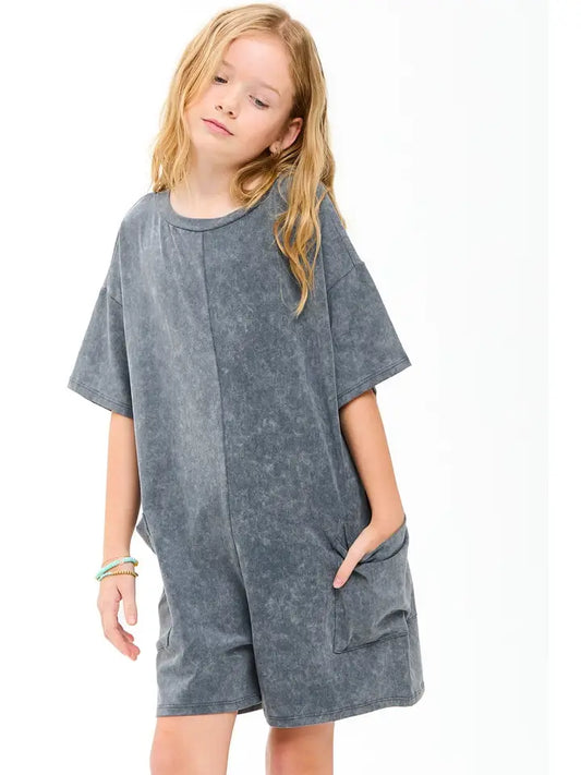 Charcoal Mineral Washed Oversized Romper