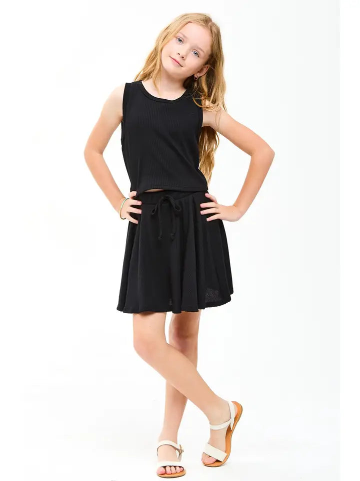Black Knit Crop Top and Skort SET