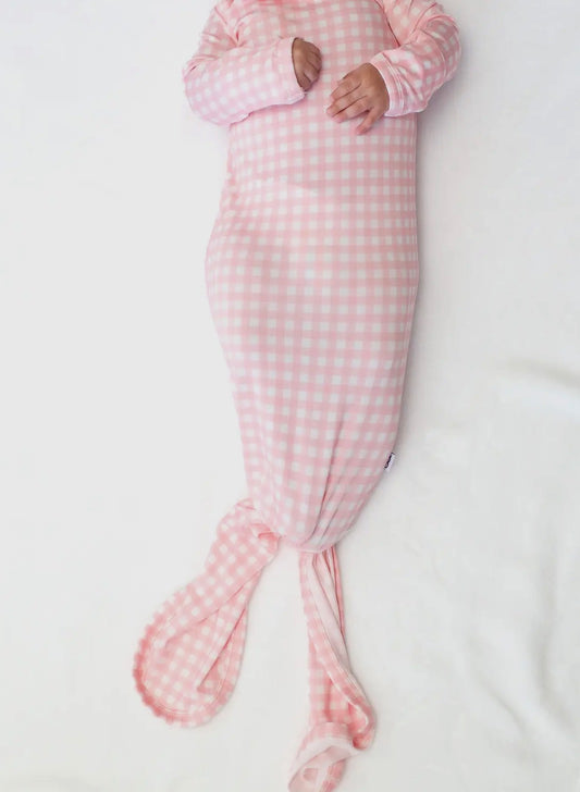 Pink Gingham Knotted Infant Gown(0-3 Month)