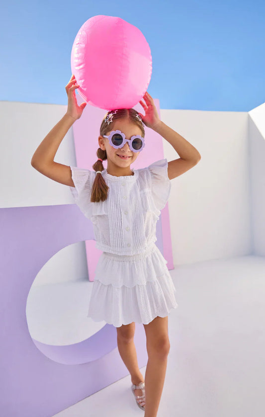 Tiered Skort, White Seersucker
