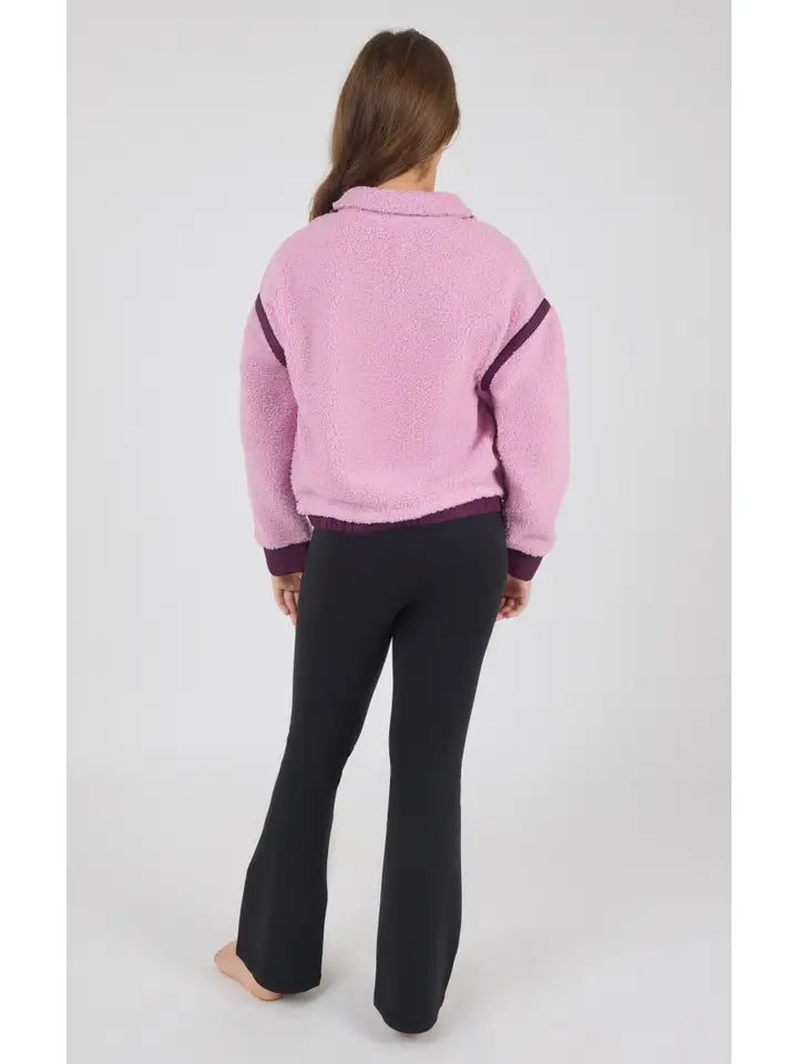 Sherpa Half Zip and Flare Pant Set, Pink Lavender/Black