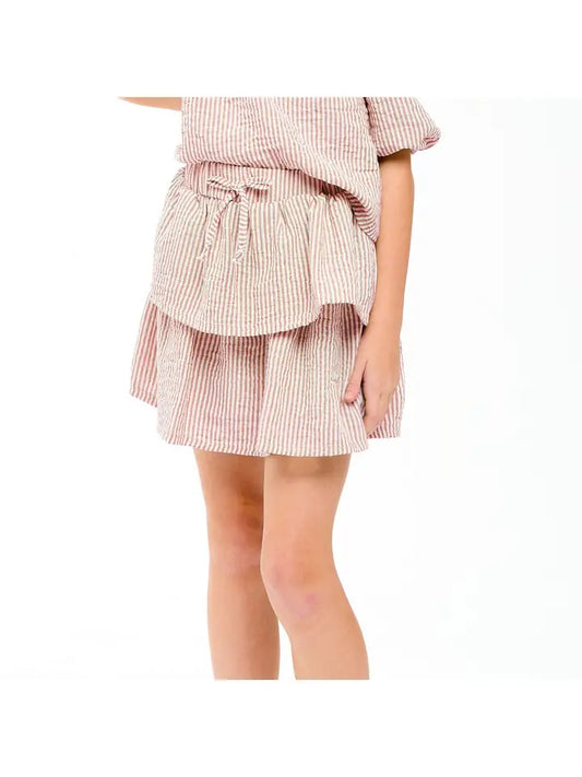 Dusty Pink Striped Gauze Ruffle Skort