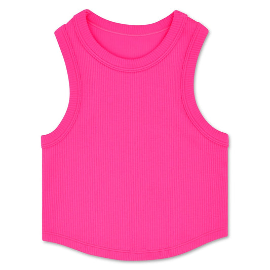 Cropped Ribbed Racerback Tank Top , Hot Pink