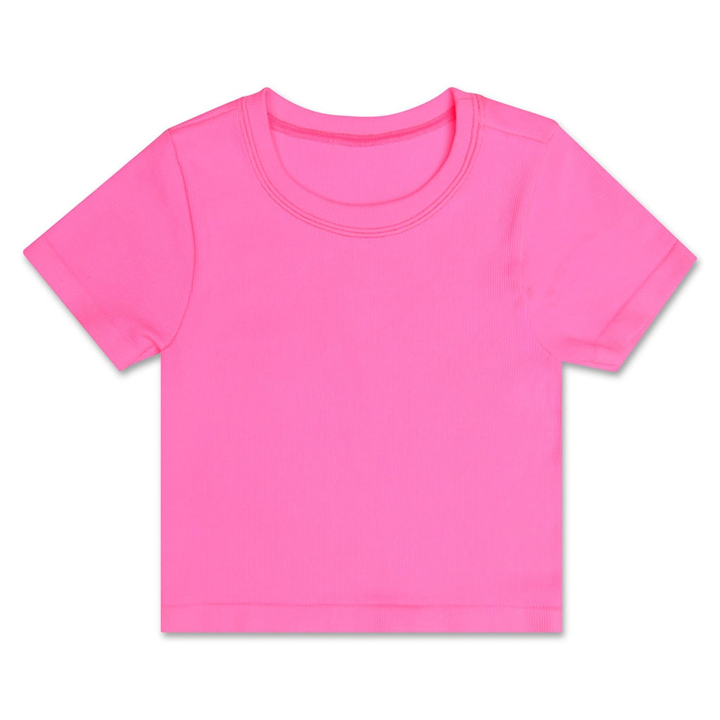 Ribbed Short Sleeve Shirt, Bright Pink