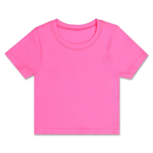 Ribbed Short Sleeve Shirt, Bright Pink