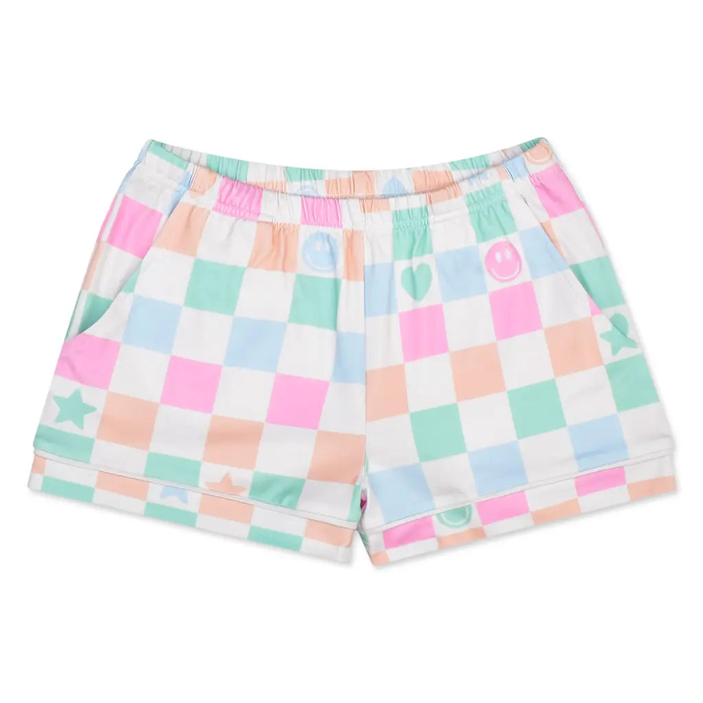 Shorts Lounge Set, Smiley Check