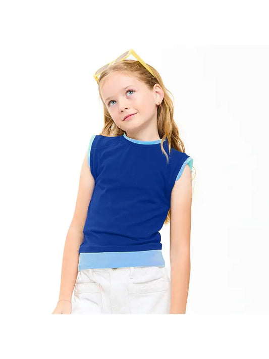 Color Blocked Sleeveless Layered Top, Blue