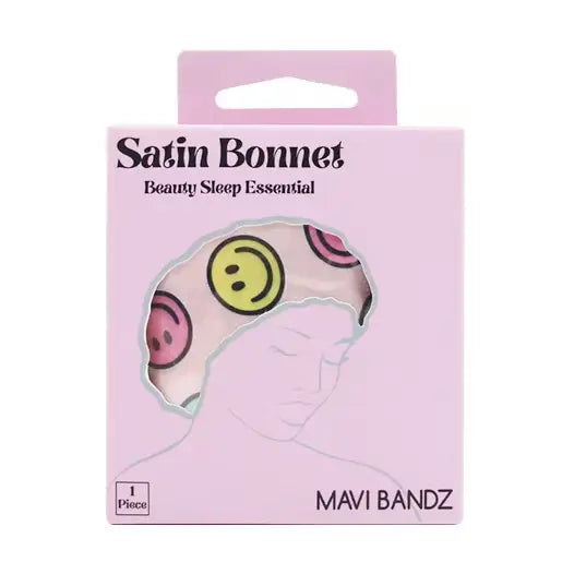 Satin Adjustable Hair Bonnet Anti Frizz, Smiley