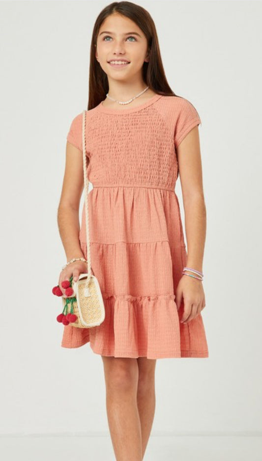 Coral Smocked Knit Dress