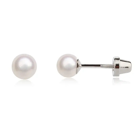 Sterling Silver Screw Back White Pearl Earrings