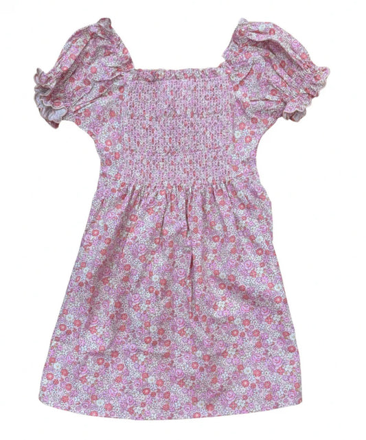 Pink Floral Smocked Bodice Dress
