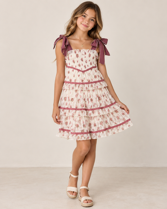 Ditsy Flower Printed Lace Detailed Mini Dress