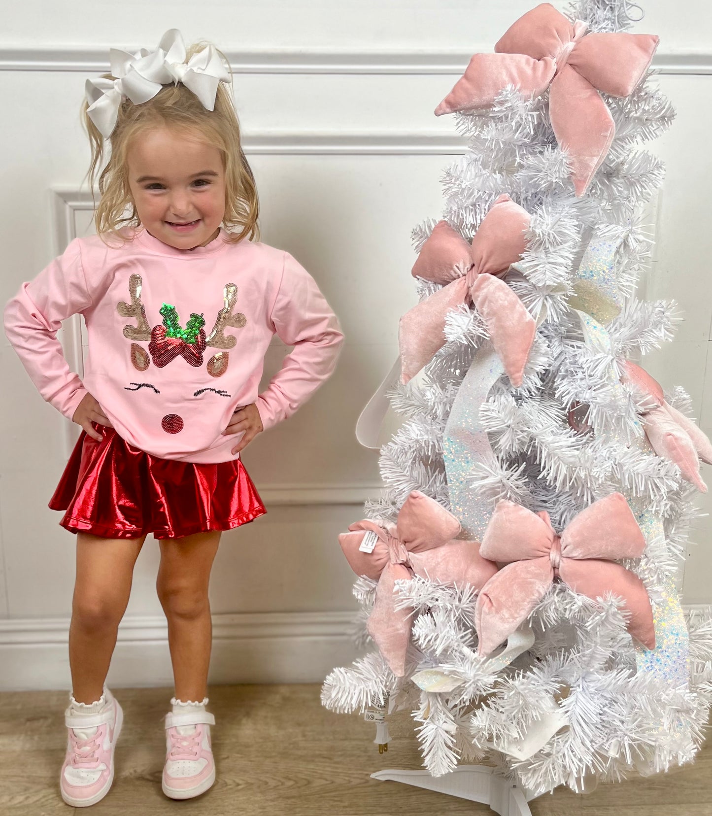 Light Pink LS Sequin Reindeer Top