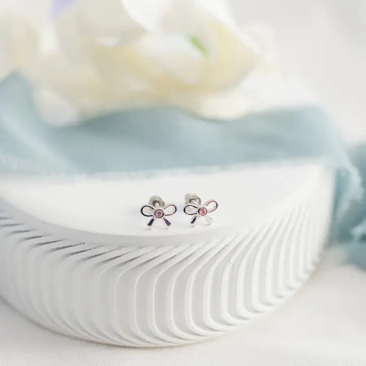 Sterling Silver Bow Screw Back Earrings