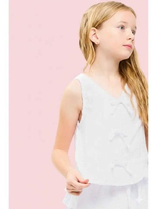 White Embroidered Eyelet Ruffled Vest
