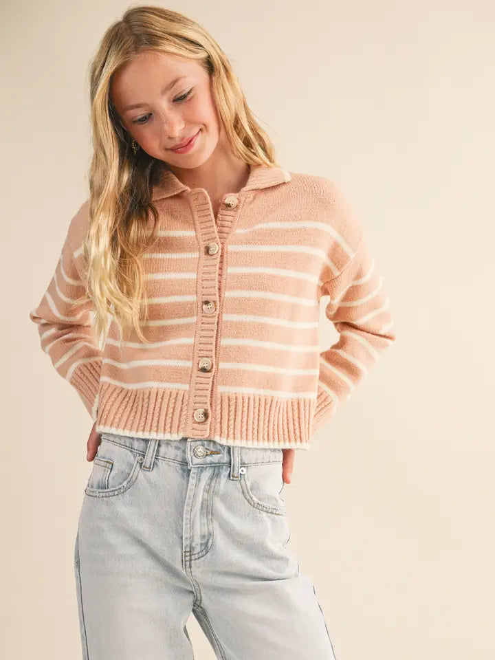 Button Up Striped Cardigan