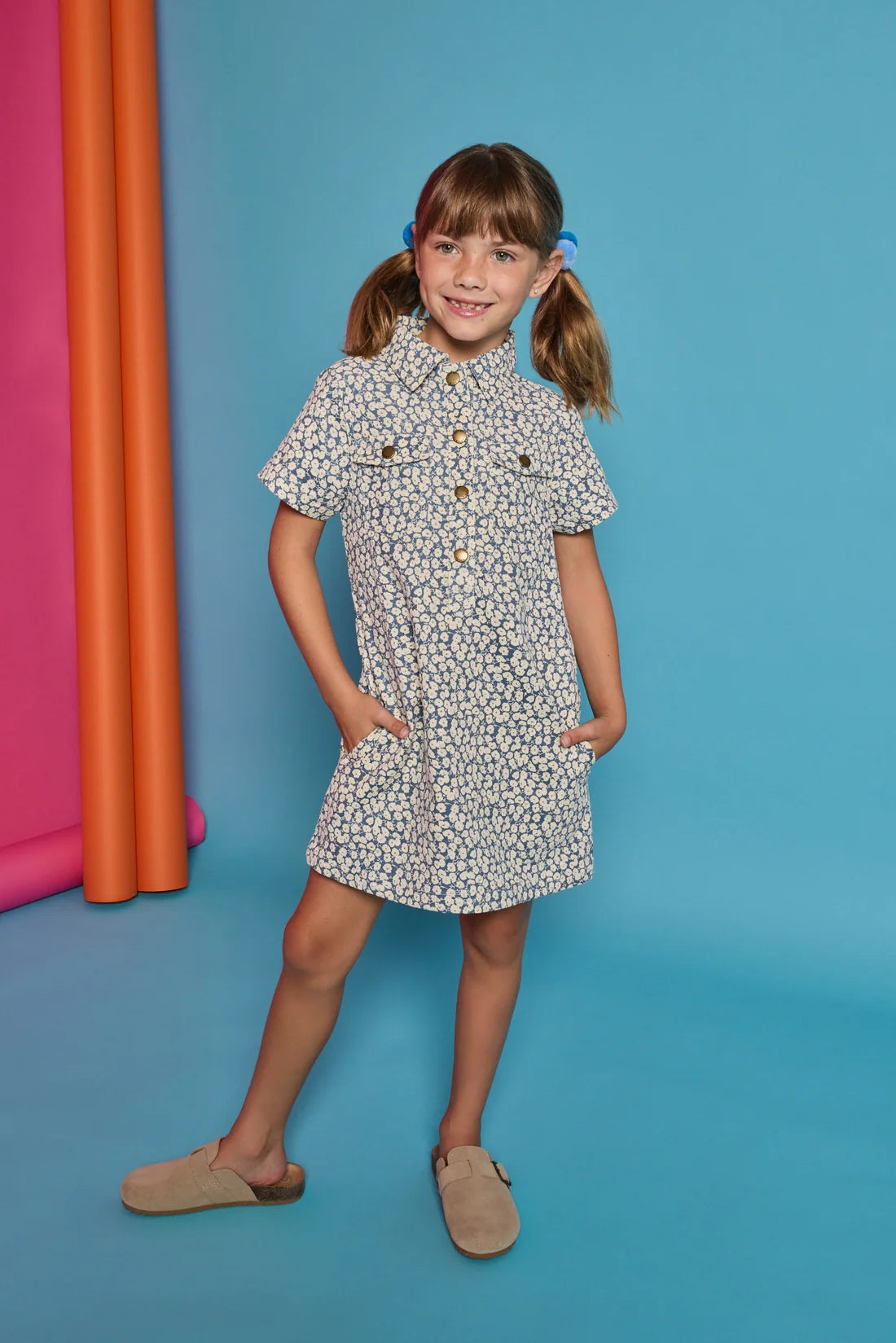 Safari Popover Dress-French Blue Corduroy