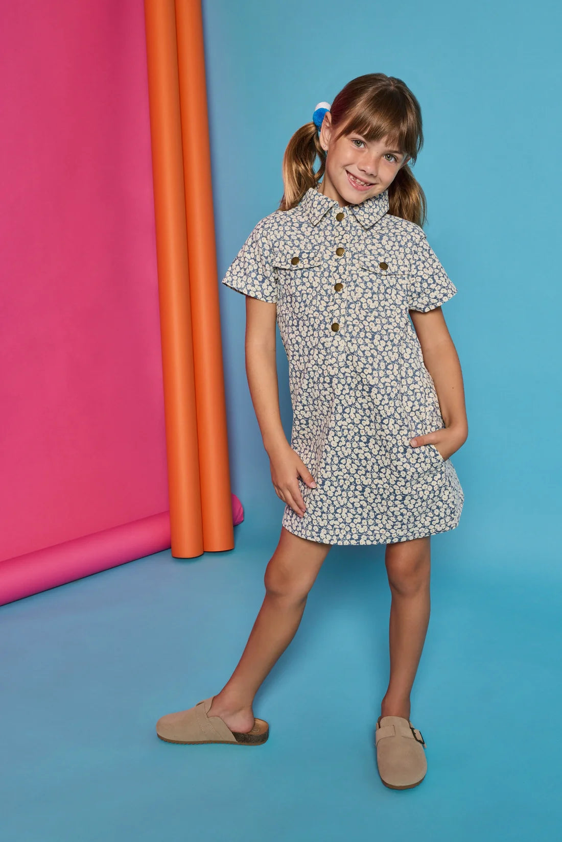 Safari Popover Dress-French Blue Corduroy