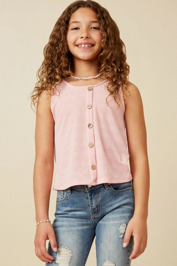 Pink Patterned Button Detail Knit Tank