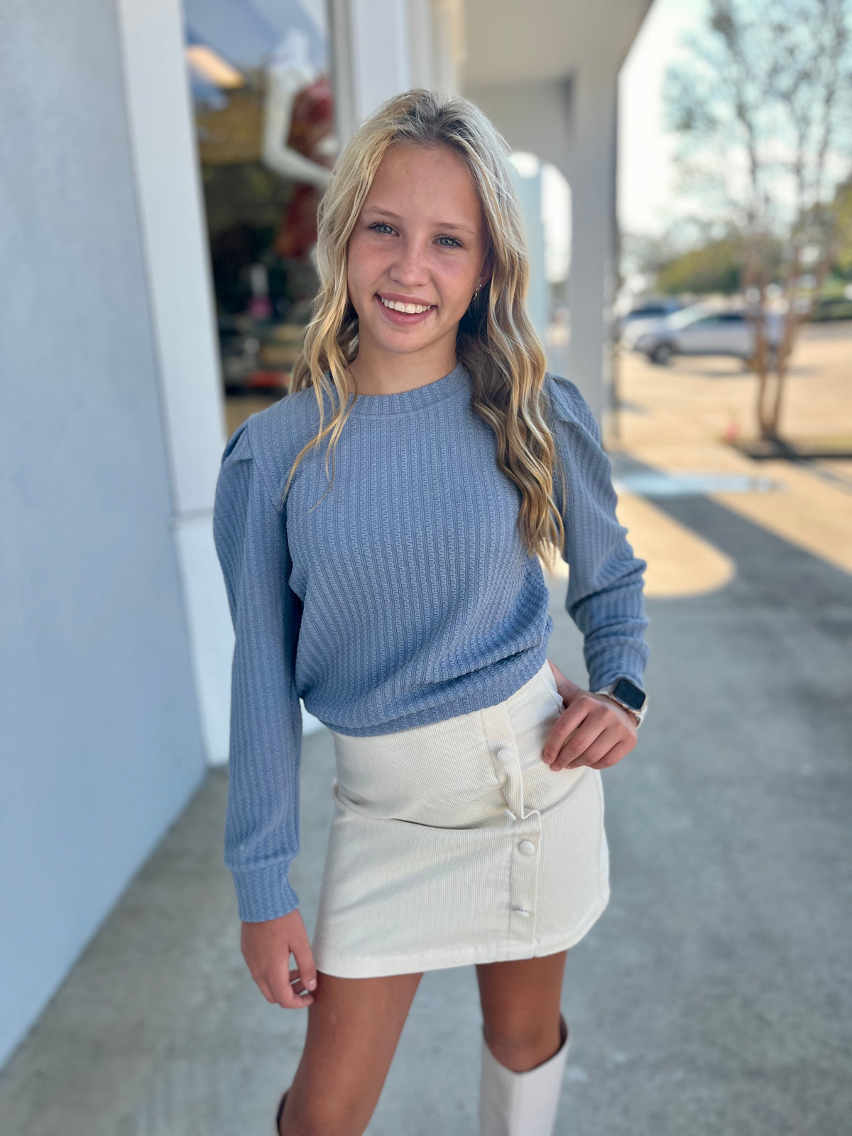 Jane Sweatshirt Textured French Blue