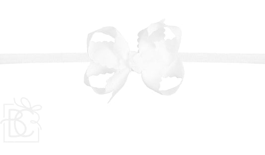 1/4" Nylon Pantyhose Headband W/Scalloped Edge Bow  3.5 Medium, White