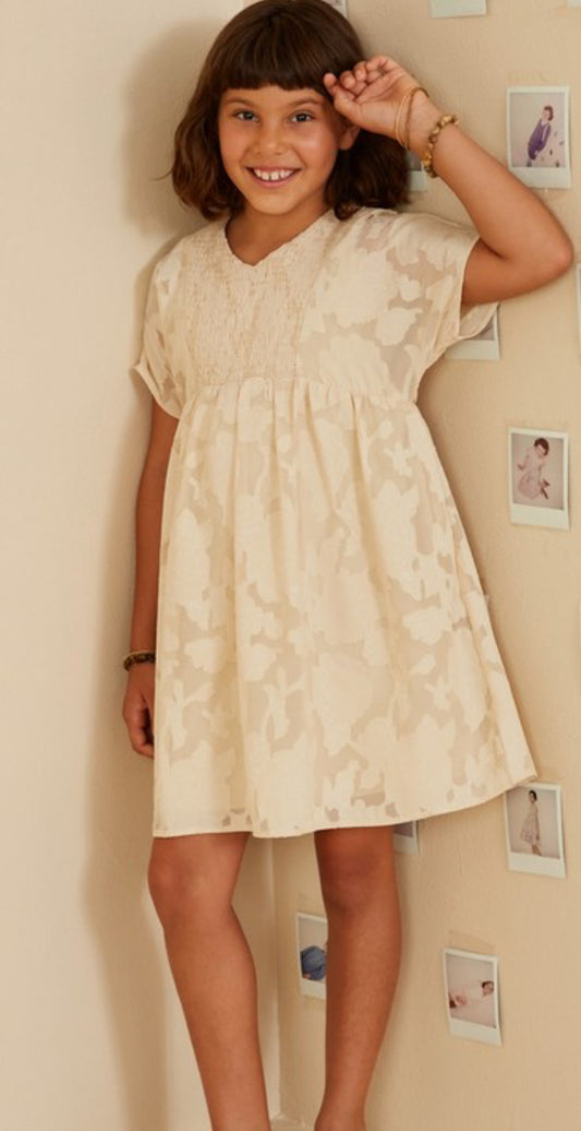 Tan Smocked Burnout Dress