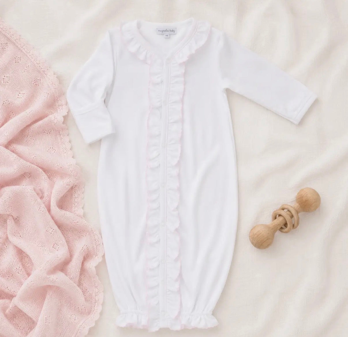 White Ruffle Converter W Pink Trim